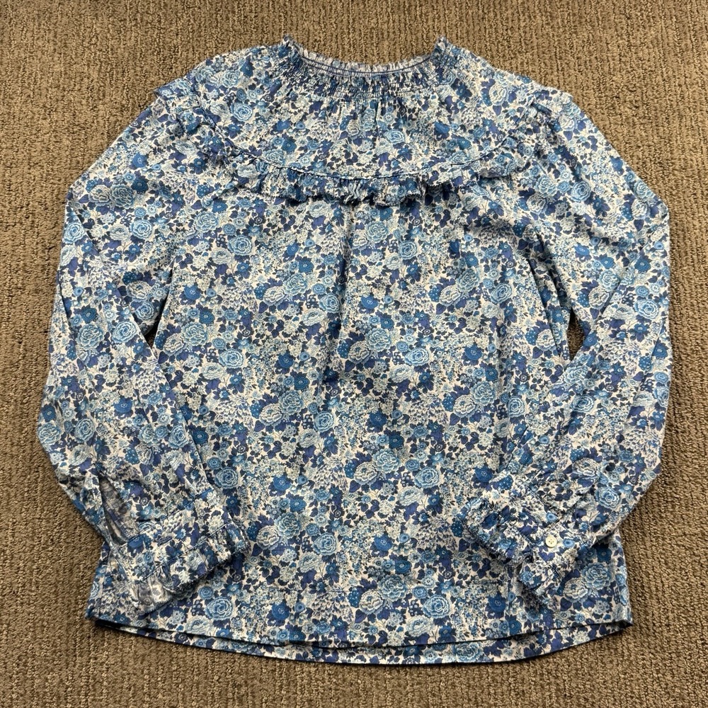 J Crew Womens S Smocked Popover Top Long Sleeve Liberty Elysian Day Floral Blue